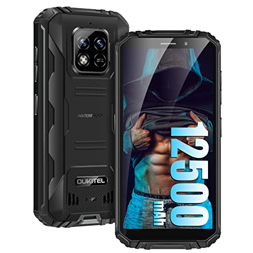 OUKITEL WP18 Pro Rugged Cell Phone, 12500mAh Battery IP68 Waterproof Android 12 Rugged Smartphone, 5.93" HD+ 4GB 32GB/1TB Unlocked Phone, 13MP Camera, 4G Dual SIM,OTG/NFC/GPS |Black
