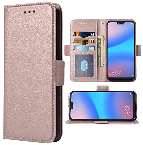 Phone Case for Huawei P20 Lite Folio Flip Wallet Case,PU Leather Credit Card Holder Slots Full Body Protection Kickstand Protective Phone Cover for Huwai P20lite P 20 Haweii Nova 3E Women Rose Gold