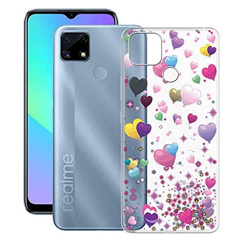 Phone Case for Realme C25s (6.5 Inch), KJYF Shockproof Shell Bumper for Realme C25s, Anti-Scratch Clear Back Cover [Thin Slim X Anti-Yellowing] - Romantic Balloon