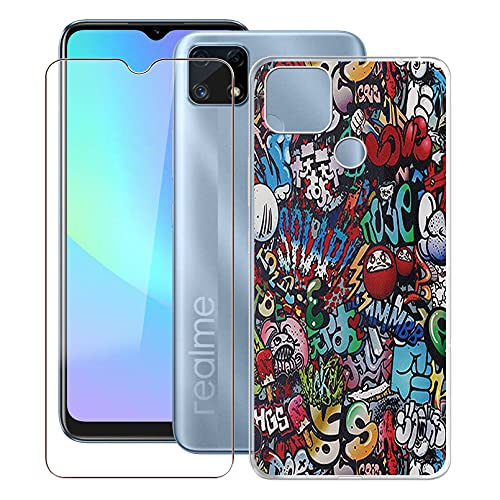 Phone Case for Realme C25s (6.5"), with [1 x Tempered Glass Protective Film], KJYF Clear Soft TPU Shell Ultra-Thin [Anti-Scratch] [Anti-Yellow] Case for Realme C25s - WMA24