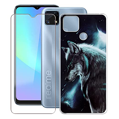 Phone Case for Realme C25s (6.5"), with [1 x Tempered Glass Protective Film], KJYF Clear Soft TPU Shell Ultra-Thin [Anti-Scratch] [Anti-Yellow] Case for Realme C25s - WMA16