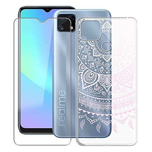 Phone Case for Realme C25s (6.5"), with [1 x Tempered Glass Protective Film], KJYF Clear Soft TPU Shell Ultra-Thin [Anti-Scratch] [Anti-Yellow] Case for Realme C25s - WM86