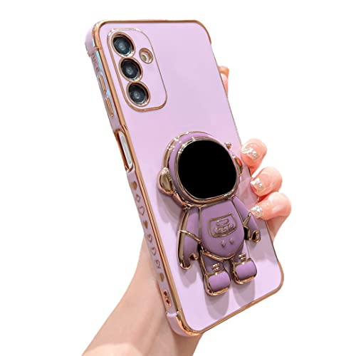 phylla Phone Case for Samsung Galaxy A24 4g 6.5" Luxury Plating Astronaut Stand Holder Phone Case with Cute Love Heart Side Small Pattern Soft Silicone Shockproof Kickstand Cover Bumper (Purple)