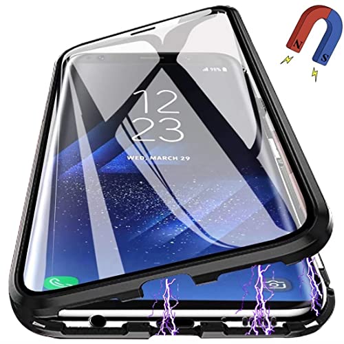 PingGoo Magnetic Case for Xiaomi Black Shark 4 Cover, 360° Full Protection Clear Cover Metal Bumper with Front and Back Clear 9H Tempered Glass Flip Cover for Xiaomi Black Shark 4, Black