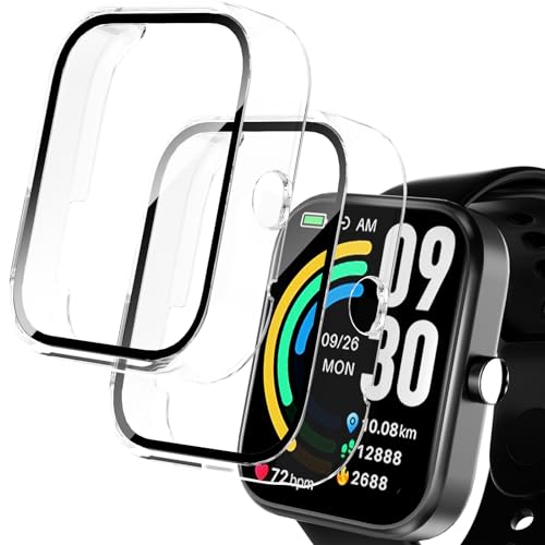 Polyjoy 2 Pack Protective Case Compatible with TOZO S3 Smart Watch Screen Protector, Hard PC Bumper Cover Built-in Tempered Glass for TOZO S3 1.83” Watch Accessories (Not for TOZO S2) -Clear*2