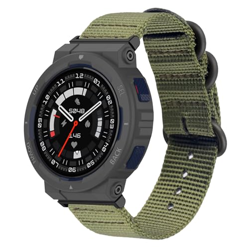 PONATTENO Military Style Watch Band Compatible for Amazfit Active Edge, Ultra Soft Nylon Replacement Band for Amazfit Active Edge Athleisure Style Strap (Military Green)