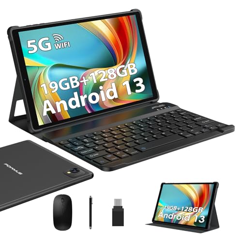 POWMUS 2024 Android 13 Tablet, 10.1 inch Tablet with 128GB ROM,19GB RAM, 1TB Expand, 2.0GHz cpu, 1920*1200 Incell screen, 8000mAh, 8+13MP WiFi BT5.0 GPS Android Tableta with Keyboard and Mouse - Black