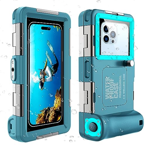 Professional Waterproof Diving Case for Snorkeling, 15M/50FT Underwater Photo & Video Protective Housings with Lanyard for iPhone 15/14/13/12/11 Pro Max/XR/XS/X Samsung S23/S22/S21 etc. Teal-Blue