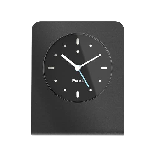 Punkt. AC02 Analog Alarm Clock, Silent Table Clock for Bedroom - Modern Clock with Light & Snooze Function - Stylish & Durable Aluminum Design, Battery Operated, Easy to Use - Black/Blue
