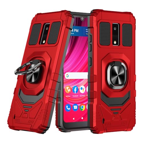 Pusiikeer Case for BLU View 4 / BLu View 2 2023 B135DL Phone Case with Built in 360° Ring Kickstand, Heavy Industry Military Grade Anti Drop Phone case for BLU View 4 / BLu View 2 2023 B135DL - Red