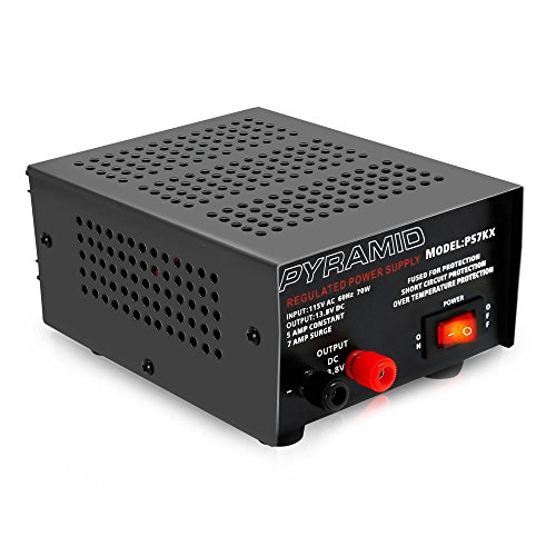 Pyramid Universal Compact Bench Power Supply - 5 Amp Linear Regulated Home Lab Benchtop AC-to-DC 12V Converter w/ 13.8 Volt DC 115V AC 70 Watt Power Input, Screw Type Terminals, Cooling Fan - PS7KX