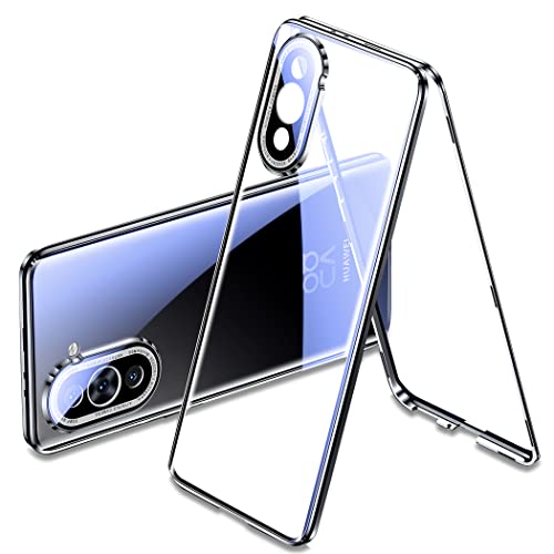QUIETIP Case Compatible with Huawei nova 10 Pro,Magnetic Body Metal Frame Double Sided Clear Tempered Glass Shockproof with Camera Protection Cover Thin,Black