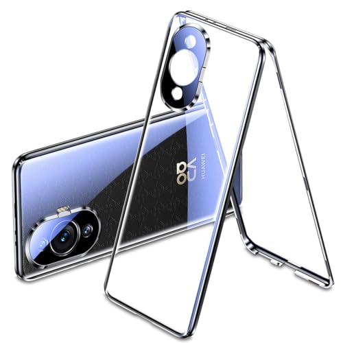 QUIETIP Case Compatible with Huawei nova 11 Pro,Magnetic Body Metal Frame Double Sided Clear Tempered Glass Shockproof with Camera Protection Cover Thin,Black