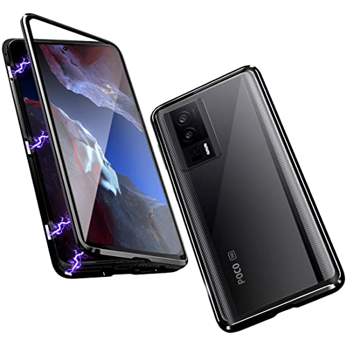 QUIETIP Case for Xiaomi Poco F5 Pro 5G & Redmi k60/K60 Pro,Magnetic Body Metal Frame Double Sided Clear Tempered Glass Shockproof with Camera Protection Cover Thin,Black
