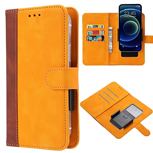 Ranyi for BLU View Speed 5G B1550VL Case, BLU View Speed 5G Phone Case, Universal Leather Wallet Case with Credit Card Holder Movable Clip Magnetic Wallet Case for BLU View Speed 5G B1550VL -Yellow