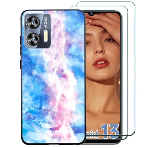 Ranyi for Oukitel C36 Case with Screen Protector, Oukitel C35 Phone Case, Marble Design Ultra Slim TPU Case with Screen Protector Shock Absorbing Marble Case Cover for Oukitel C36 /C35 -Blue