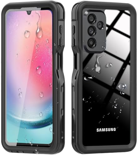 Samsung Galaxy A24 4G Phone Case with Built-in Screen Protector, Waterproof Case Rugged Full Body Underwater Dustproof Shockproof Drop Proof Protective Cover, Black