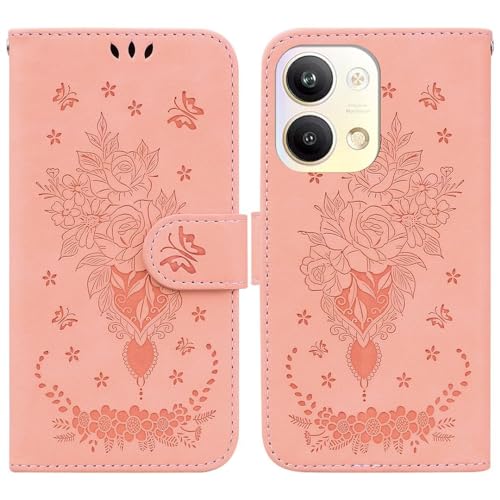 SATURCASE Case for Oppo Reno 9 Pro, Rose Flower PU Leather Flip Dual Magnet Wallet Stand Card Slots Hand Strap Protective Cover for Oppo Reno 9 Pro (Pink)