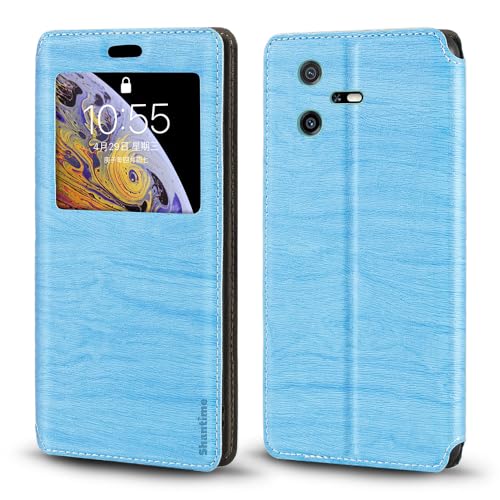 Shantime for Blackview Oscal Tiger 12 Case, Wood Grain Leather Case with Card Holder and Window, Magnetic Flip Cover for Blackview Oscal Tiger 12 (6.78”) Sky Blue