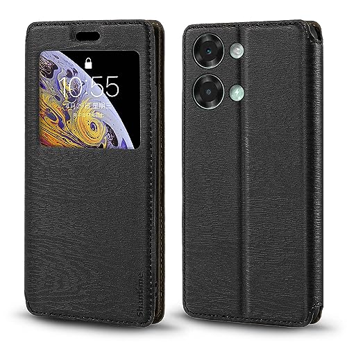 Shantime for ITEL P40+ Case, Wood Grain Leather Case with Card Holder and Window, Magnetic Flip Cover for ITEL P40 Plus (6.8”) Black