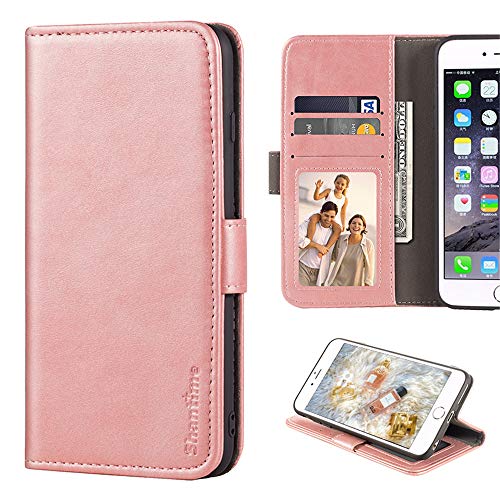Shantime for Oppo Realme GT Neo 6 Case, Leather Wallet Case with Cash & Card Slots Soft TPU Back Cover Magnet Flip Case for Oppo Realme GT5 5G (6.74”) Rosegold