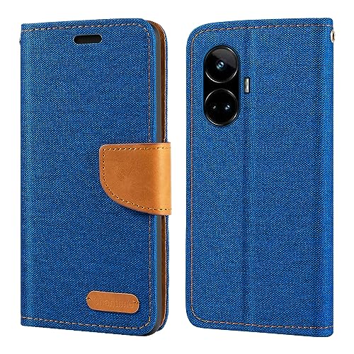 Shantime for Oppo Realme GT Neo 6 Case, Oxford Leather Wallet Case with Soft TPU Back Cover Magnet Flip Case for Oppo Realme GT5 5G (6.74”) Blue
