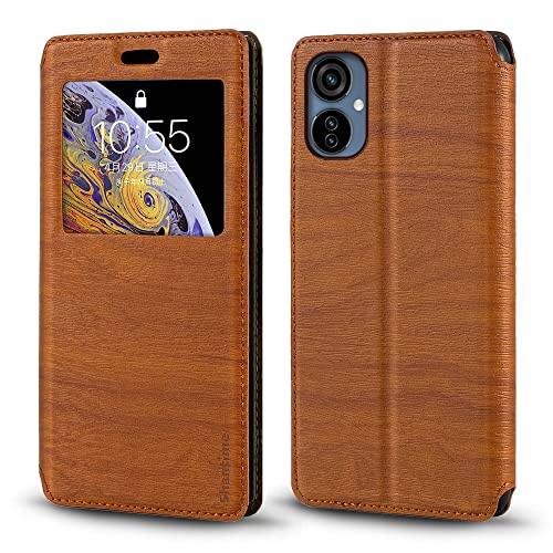 Shantime for Tecno Camon 19 Neo Case, Wood Grain Leather Case with Card Holder and Window, Magnetic Flip Cover for Tecno Camon 19 Neo (6.8”) Brown