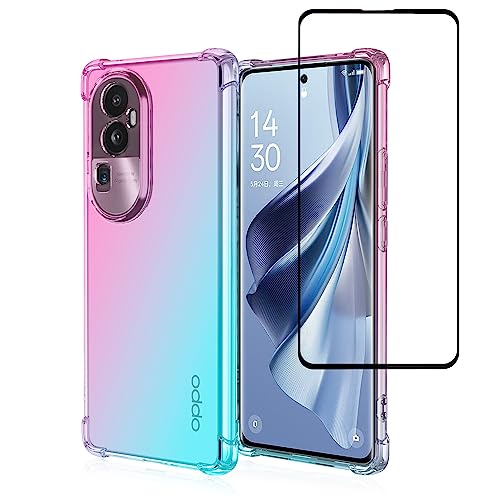 SHYXGLON for Oppo Reno 10 5G Case with Screen Protector, Reno10 5G Case Crystal Clear Ultra Thin Soft TPU Bumper Flexible Transparent Cover Gradient Rainbo Case for Oppo Reno 10 (Pink/Green)