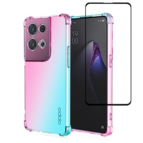 SHYXGLON for Oppo Reno 8 5G Case with Screen Protector, Reno8 5G Case Crystal Clear Ultra Thin Soft TPU Bumper Flexible Transparent Cover Gradient Rainbo Case for Oppo Reno 8 5G (Pink/Green)