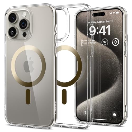 Spigen Magnetic Ultra Hybrid MagFit Designed for iPhone 15 Pro Max Case, [Anti-Yellowing] [Military-Grade Protection] Compatible with MagSafe (2023) - Gold