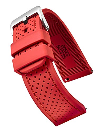 STUNNING SELECTION ALPINE Premium quality waterproof silicone watch band strap with quick release – Soft rubber red watch band 22mm