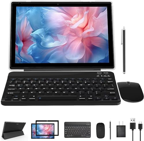 Tablet 2 in 1 Tablets 10 inch Android 11 Tablet Set with Keyboard Case Mouse Stylus Film, 4GB+64GB Tablets 10.1" Tab 1280*800 HD Touch Screen, 8MP Dual Camera Games Wi-Fi Bluetooth Tableta PC Black.
