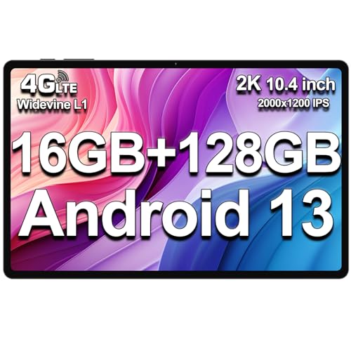 TECLAST 2K Tablet 10.4 inch Android 13 Tablet Gaming, 16GB RAM+128GB ROM(TF 2TB), 4G LTE SIM+5G WiFi, Unisoc Octa-Core CPU, TDDI 2000x1200, 13MP/BT5.0/GPS/3.5MM Jack/Widevine L1/7200mAh-2023