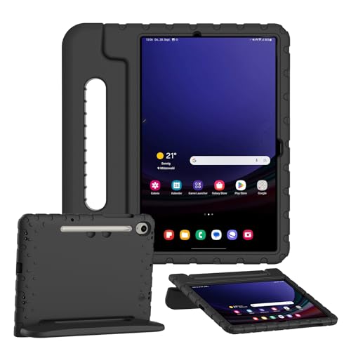 Thoreta Kids Case for Samsung Galaxy Tab S9 FE 10.9 inch/Tab S9 11 inch(SM-X510/X710),Shockproof & Lightweight Child Proof Protective EVA Foam Case with Foldable Handle Stand,with S-Pen Holder,Black