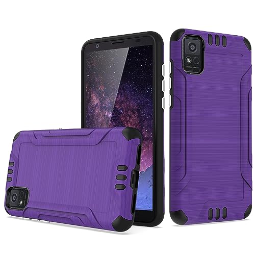 TJS for Visible ZTE Blade A3 Prime Z5158 Case, Magnetic Support Dual Layer Hybrid Shockproof Metallic Brush Finish Drop Protector Hard Phone Case (Purple)