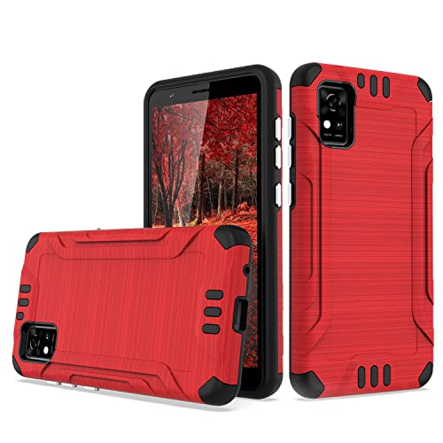 TJS for Visible ZTE Blade A3 Prime Z5158 Case, Magnetic Support Dual Layer Hybrid Shockproof Metallic Brush Finish Drop Protector Hard Phone Case (Red)