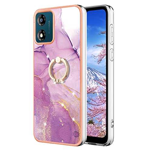 Tncavo for Motorola Moto E13 Case for Women, Slim Durable Marble Phone Cases with Diamond Ring Holder Protective Cover for Motorola Moto E13 DLS Pink