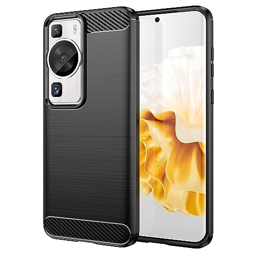 Toppix Compatible with Huawei P60 Pro / P60 Case, Soft TPU Bumper Flexible [Shock Absorption] [Carbon Fiber Texture] Protective Cover, Black