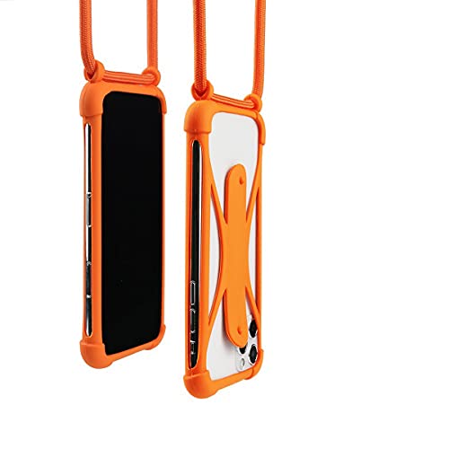 Tznzxm for BLU View Speed 5G B1550VL Case,Universal Cell Phone Lanyard with Adjustable Nylon Neck Strap, Silicone Holder Kickstand Protective Back Phone Case for BLU View Speed 5G B1550VL Orange