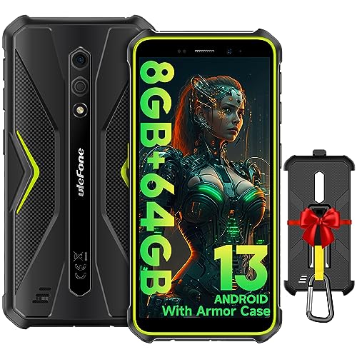 Ulefone Armor X12 Pro Rugged Smartphone Android 13, 8GB + 64GB/256GB SD 4860mAh 13MP+8MP 5,45'' HD+ IP68/IP69K Waterproof 4G Dual SIM Free Unlocked Phone, Face ID/NFC/OTG/GPS, Global Version - Green