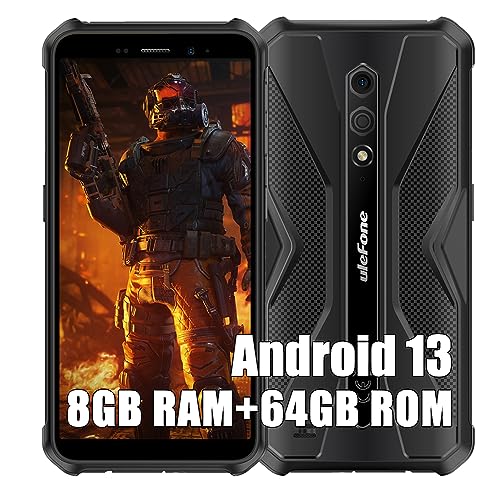 Ulefone Armor X12 Pro Rugged Smartphone Unlocked, MTK Helio G36 8GB+64GB Android 13 Cell Phone, 13MP+8MP, 5.45" HD+, 4860mAh, Dual SIM 4G Rugged Phone, NFC GPS OTG FM,T-Mobile,Black