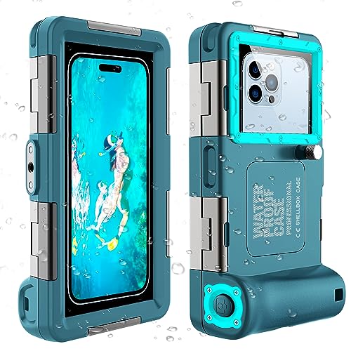 Underwater Snorkeling Diving Phone Case for iPhone 15/14/13/12/11 Pro Max/XR/XS/X Samsung Galaxy S23/S22/S21 Note 10/9/8/S10/S9/S8, Professional Underwater Photo & Video Housing (Teal-Blue)