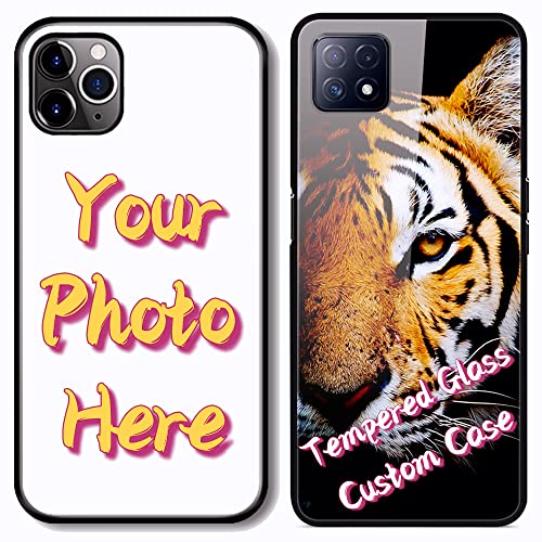 Unique-Custom-Gift Personalized Photo Tempered Glass Phone Case for VIVO V21 V20 S12 S15 X60 X70 X80 PRO Plus Y97 Y79 IQOO, Customize Picture 9H Back + Soft Silicone TPU Bumper Cover, Black