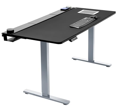 VIVO Electric Height Adjustable 60 x 30 inch Memory Stand Up Desk, Black Table Top with Built-in Concealed Cable Trays and Full-Size Pad, Gray Frame, Standing Workstation, DESK-KIT-1G6-P3B