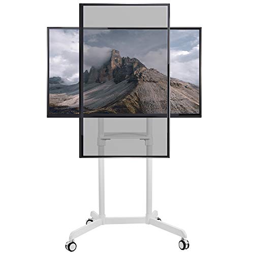 VIVO Mobile Premium TV Cart for 32 to 88 inch Screens up to 154 lbs, Samsung Digital Flipchart, Microsoft Surface Hub 2S, Portrait to Landscape, Shelf, Wheels, Max VESA 600x400, White, STAND-TV02PW