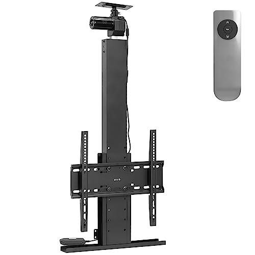 VIVO Motorized Drop Down Ceiling TV Mount for 32 to 55 inch Screens, Vertical Electric Television Bracket with Remote Control, Compact Design for Enclosures, Black, MOUNT-E-DN55