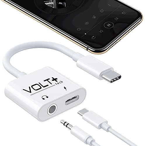VOLT PLUS TECH USB-C to 3.5mm Headphone Jack Audio Aux & C-Type Fast Charging Adapter Compatible with Lava Z6 and Many More Devices with C-Port