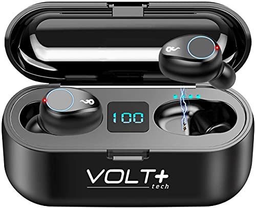 VOLT PLUS TECH Wireless V5.3 Bluetooth Earbuds Compatible with Tecno Phantom X2 LED Display, Mic 8D Bass IPX7 Waterproof/Sweatproof (Black)