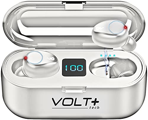 VOLT PLUS TECH Wireless V5.3 Bluetooth Earbuds Compatible with Tecno Phantom X2 Pro LED Display, Mic 8D Bass IPX7 Waterproof/Sweatproof (White)