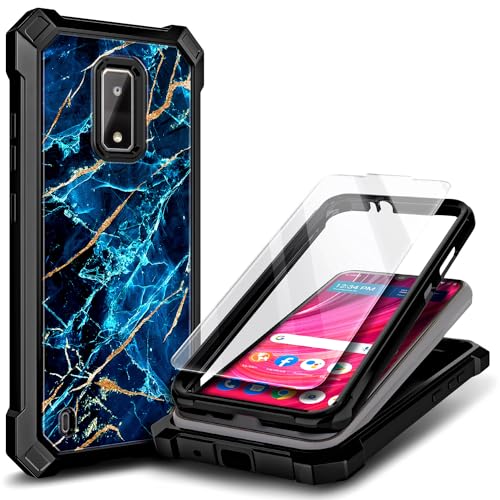 WDHD Compatible with BLU View 4 / View 2 2023 (B135DL) Case with Tempered Glass Screen Protector, Full-Body Protective Shockproof Rugged Bumper Cover, Impact Resist Durable Phone Case (Sapphire)